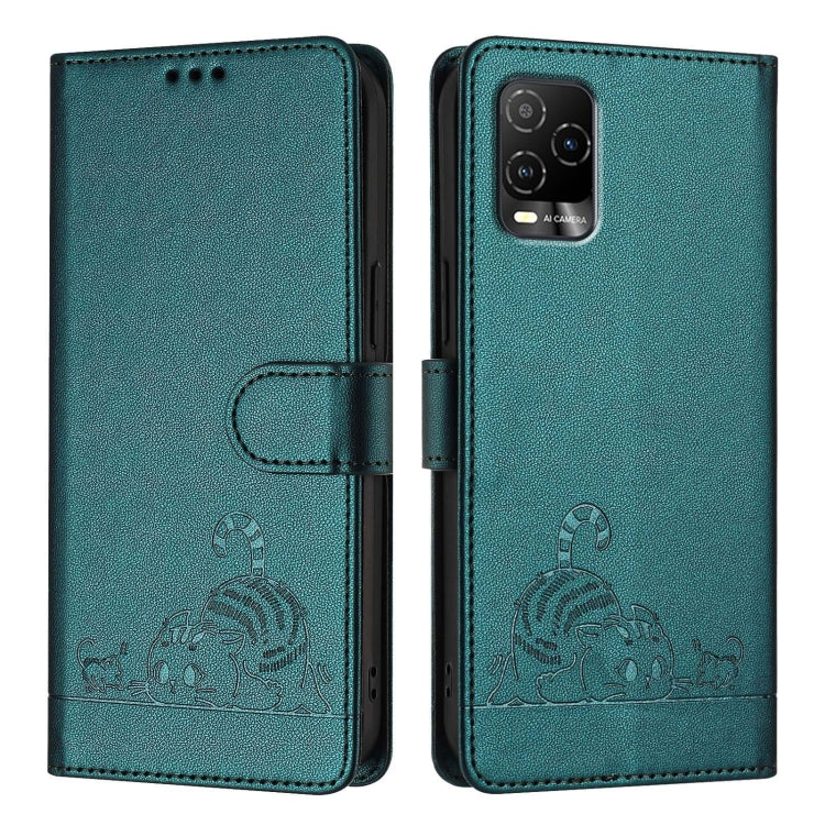 For BLU View 5 Pro Cat Rat Embossed RFID Leather Phone Case with Lanyard