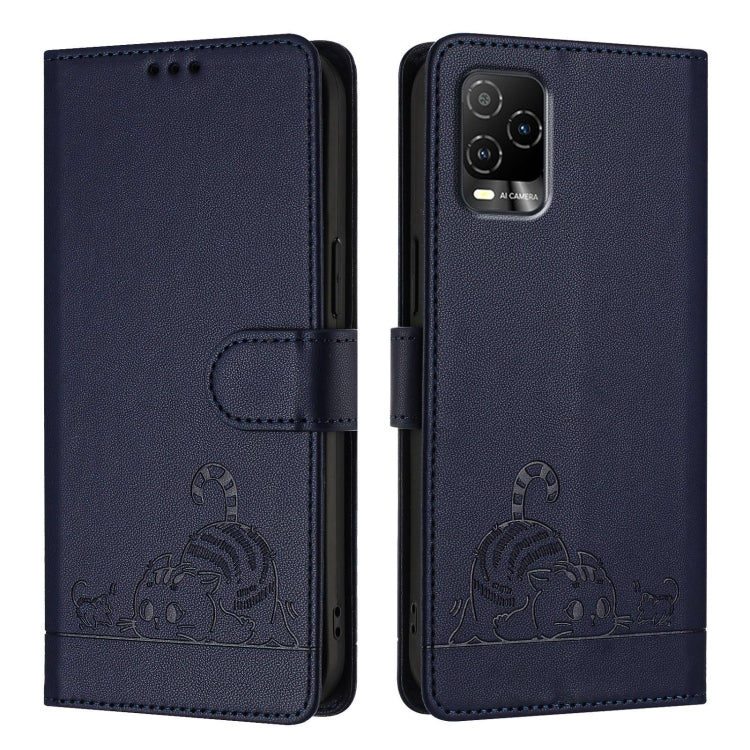 For BLU View 5 Pro Cat Rat Embossed RFID Leather Phone Case with Lanyard