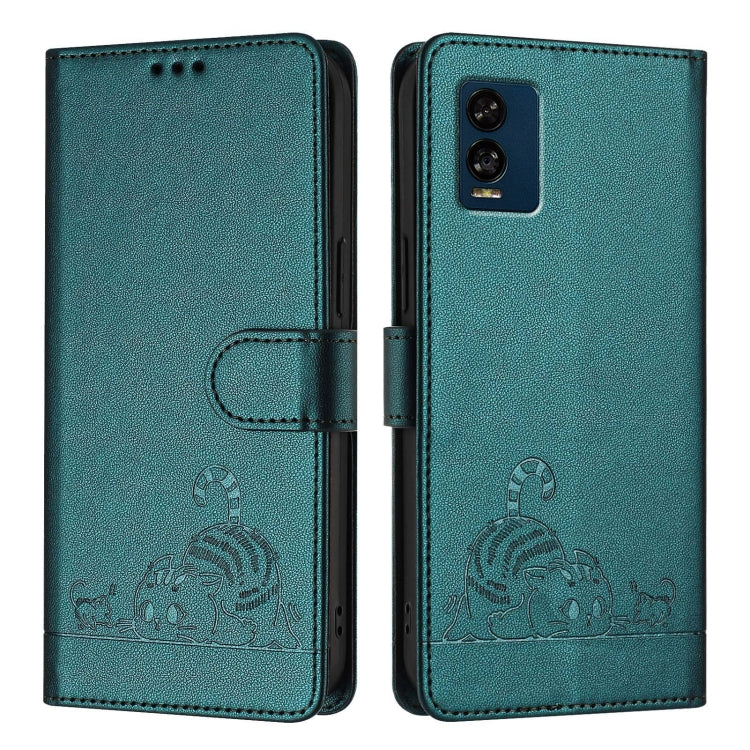For BLU View Speed 5G Cat Rat Embossed RFID Leather Phone Case with Lanyard