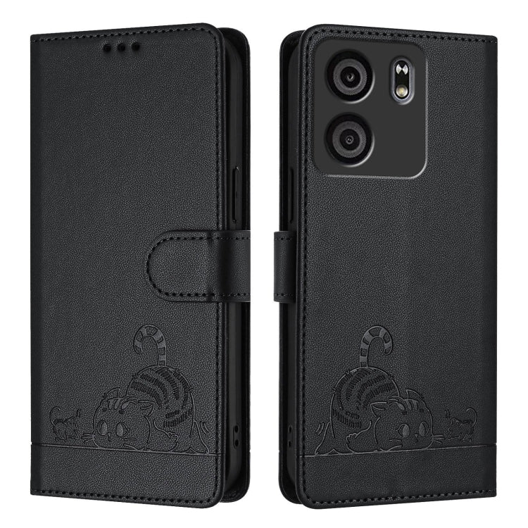 For BLU View 5 Cat Rat Embossed RFID Leather Phone Case with Lanyard