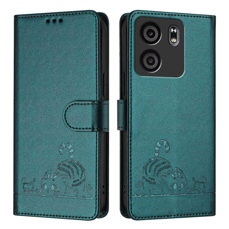 For BLU View 5 Cat Rat Embossed RFID Leather Phone Case with Lanyard