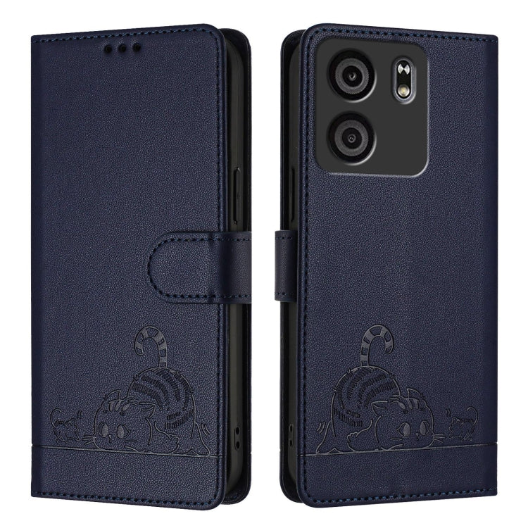 For BLU View 5 Cat Rat Embossed RFID Leather Phone Case with Lanyard