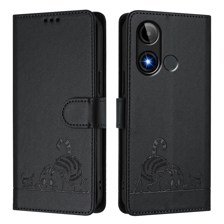 For BLU C9 Cat Rat Embossed RFID Leather Phone Case with Lanyard