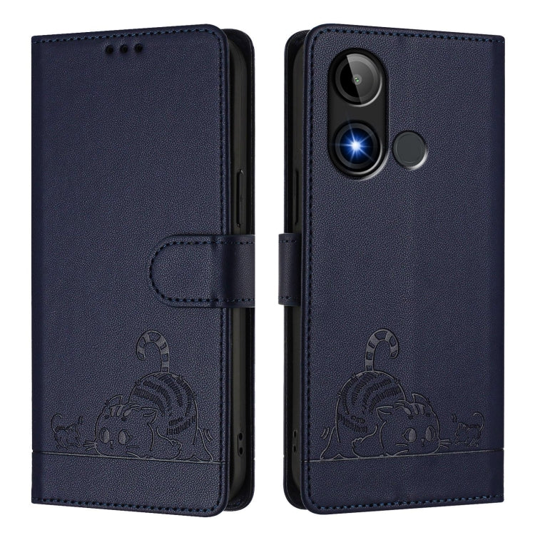For BLU C9 Cat Rat Embossed RFID Leather Phone Case with Lanyard