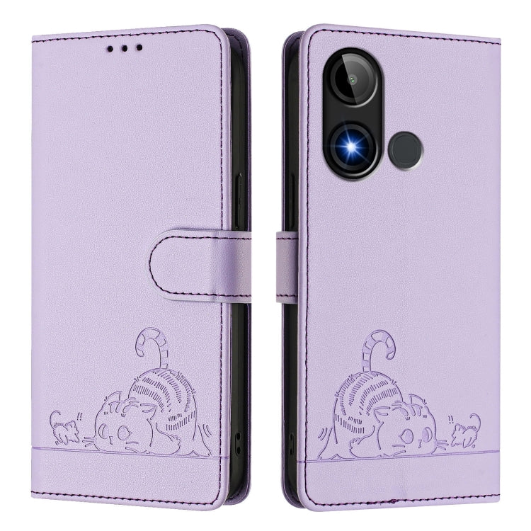 For BLU C9 Cat Rat Embossed RFID Leather Phone Case with Lanyard