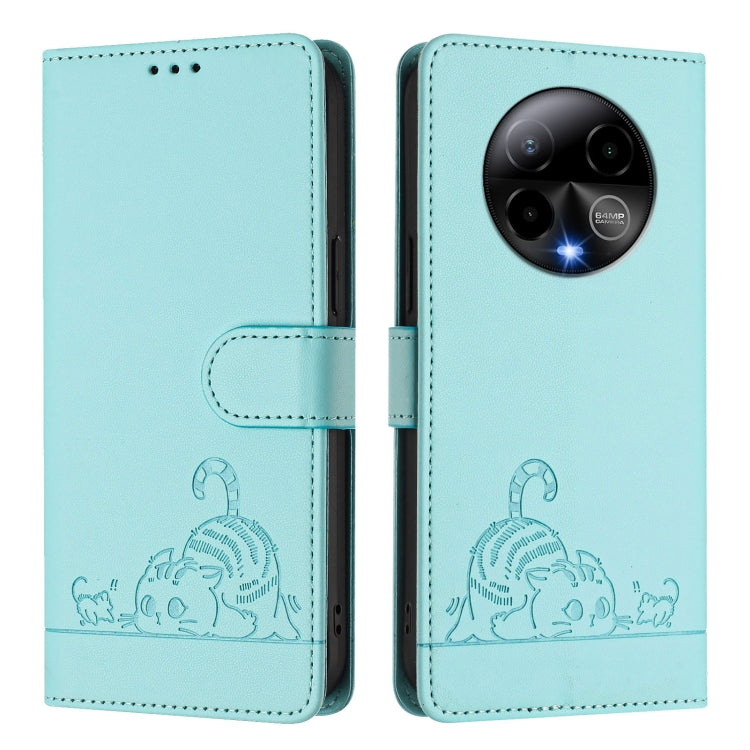 For BLU Bold K50 Cat Rat Embossed RFID Leather Phone Case with Lanyard