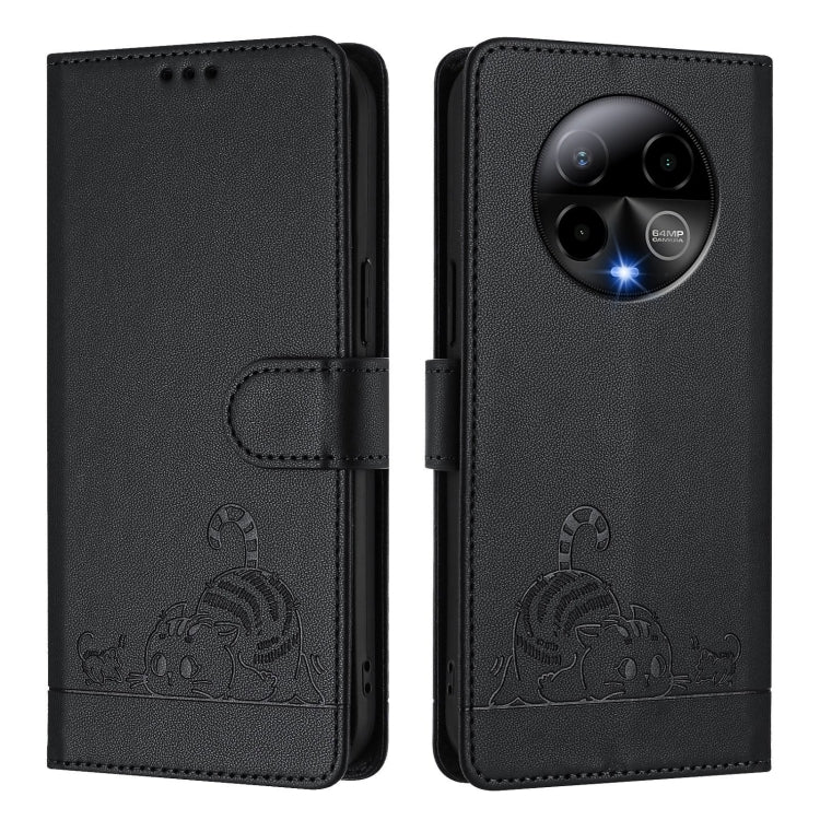 For BLU Bold K50 Cat Rat Embossed RFID Leather Phone Case with Lanyard