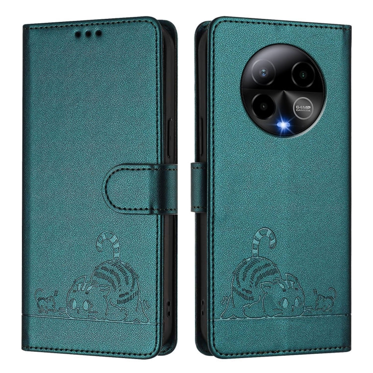 For BLU Bold K50 Cat Rat Embossed RFID Leather Phone Case with Lanyard
