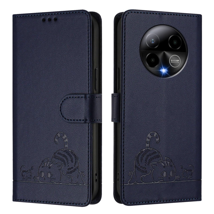 For BLU Bold K50 Cat Rat Embossed RFID Leather Phone Case with Lanyard
