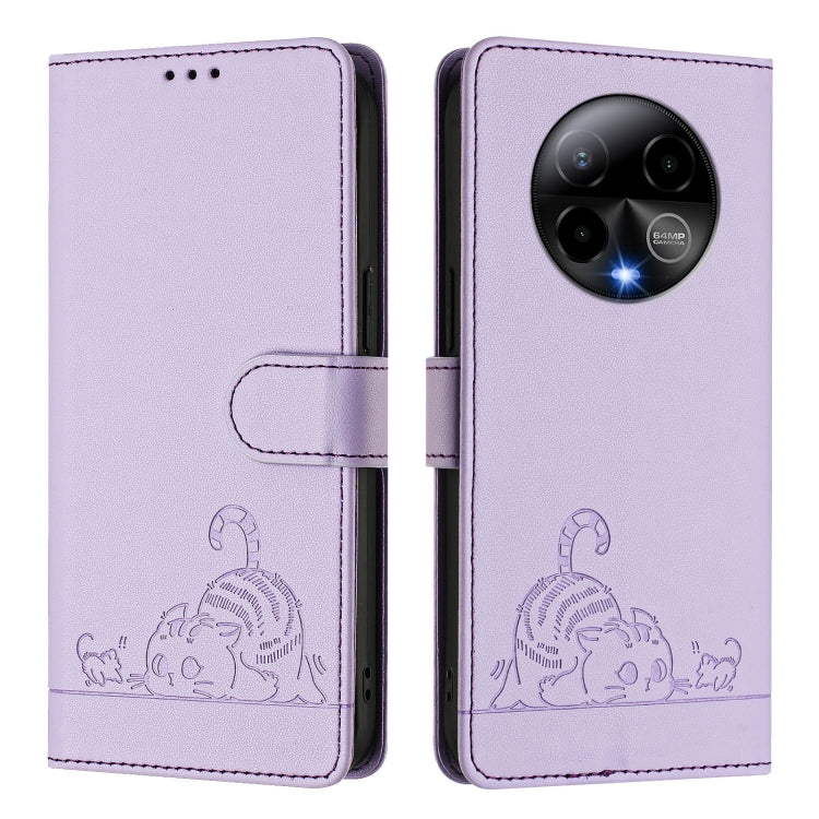 For BLU Bold K50 Cat Rat Embossed RFID Leather Phone Case with Lanyard