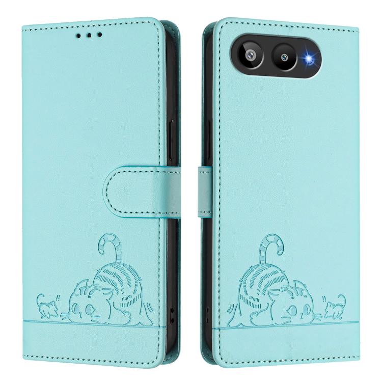 For BLU G95 Cat Rat Embossed RFID Leather Phone Case with Lanyard