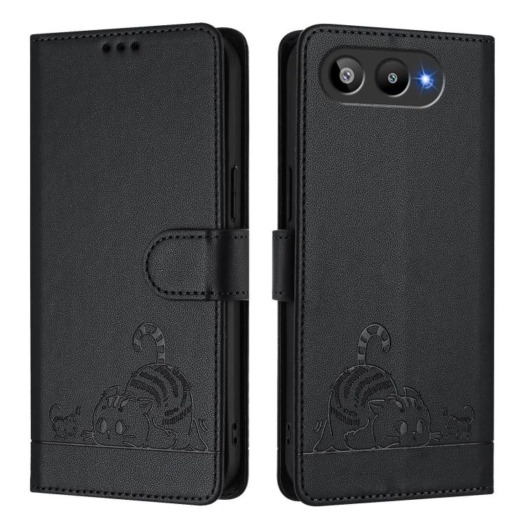 For BLU G95 Cat Rat Embossed RFID Leather Phone Case with Lanyard