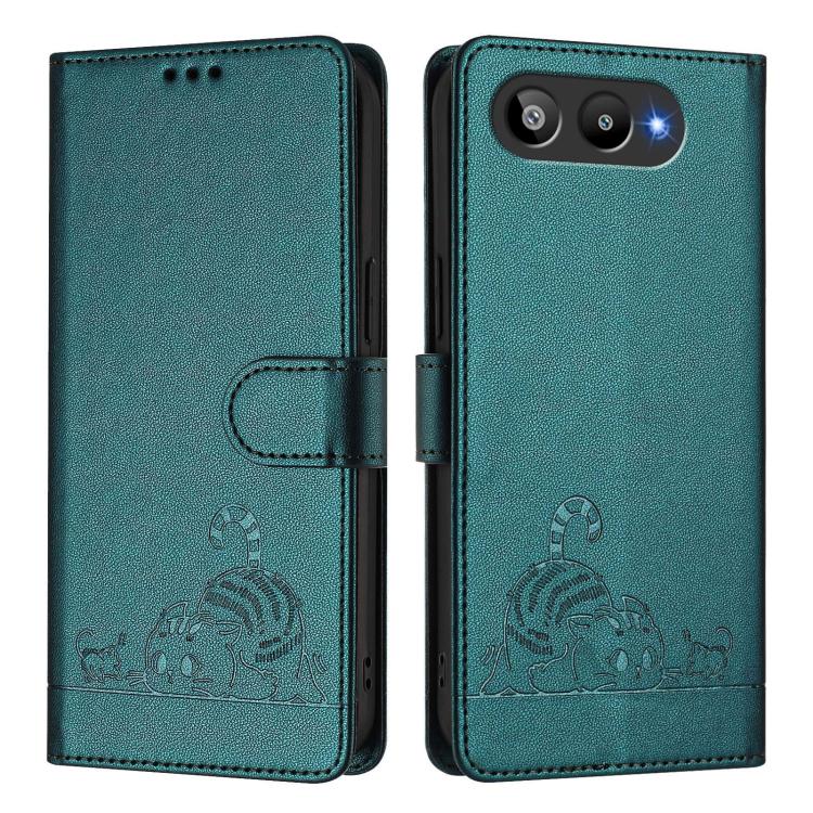 For BLU G95 Cat Rat Embossed RFID Leather Phone Case with Lanyard