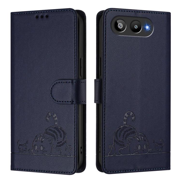 For BLU G95 Cat Rat Embossed RFID Leather Phone Case with Lanyard
