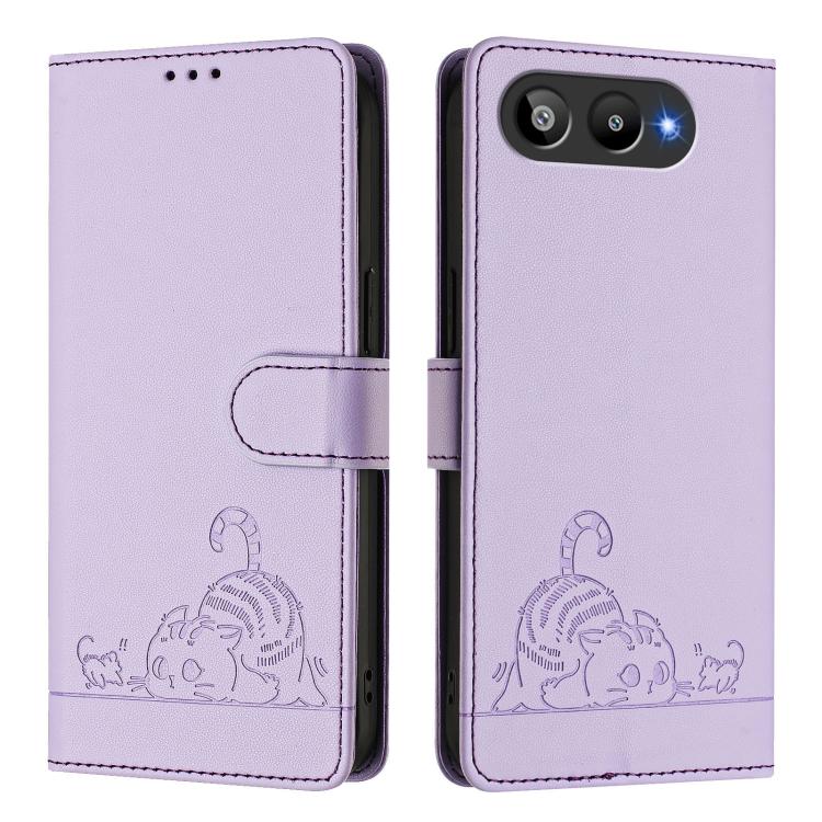 For BLU G95 Cat Rat Embossed RFID Leather Phone Case with Lanyard
