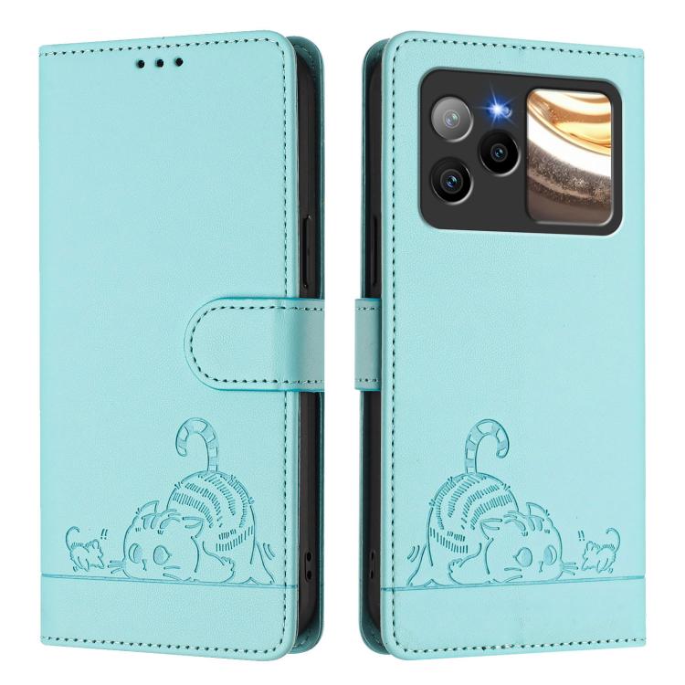 For BLU Bold N4 Cat Rat Embossed RFID Leather Phone Case with Lanyard