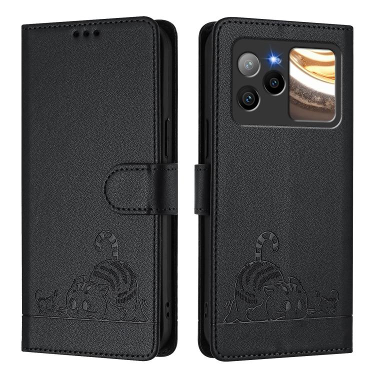 For BLU Bold N4 Cat Rat Embossed RFID Leather Phone Case with Lanyard