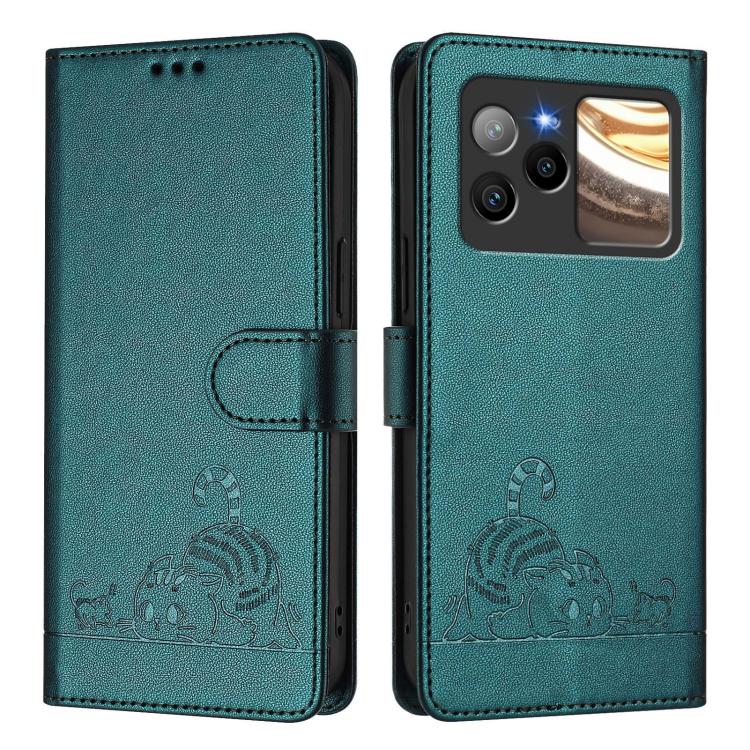 For BLU Bold N4 Cat Rat Embossed RFID Leather Phone Case with Lanyard