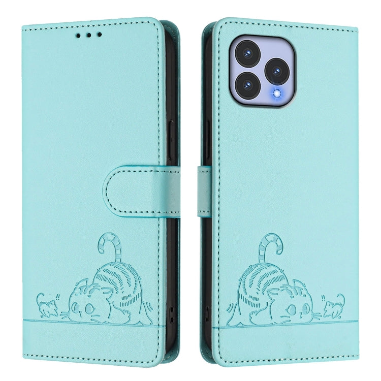 For Wiko T60 Cat Rat Embossed RFID Leather Phone Case with Lanyard
