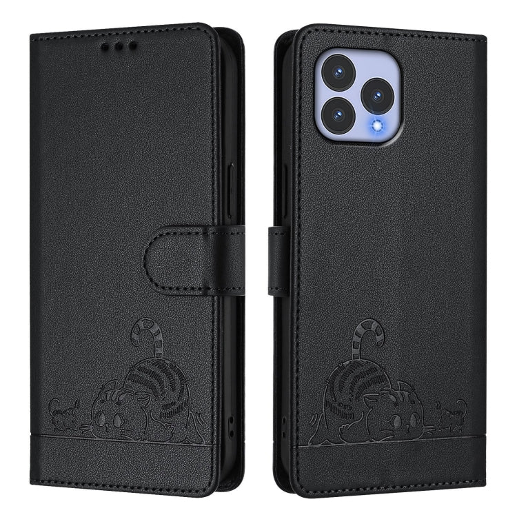 For Wiko T60 Cat Rat Embossed RFID Leather Phone Case with Lanyard