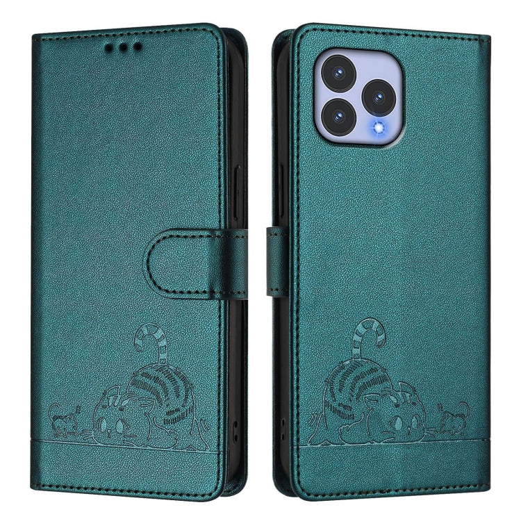 For Wiko T60 Cat Rat Embossed RFID Leather Phone Case with Lanyard