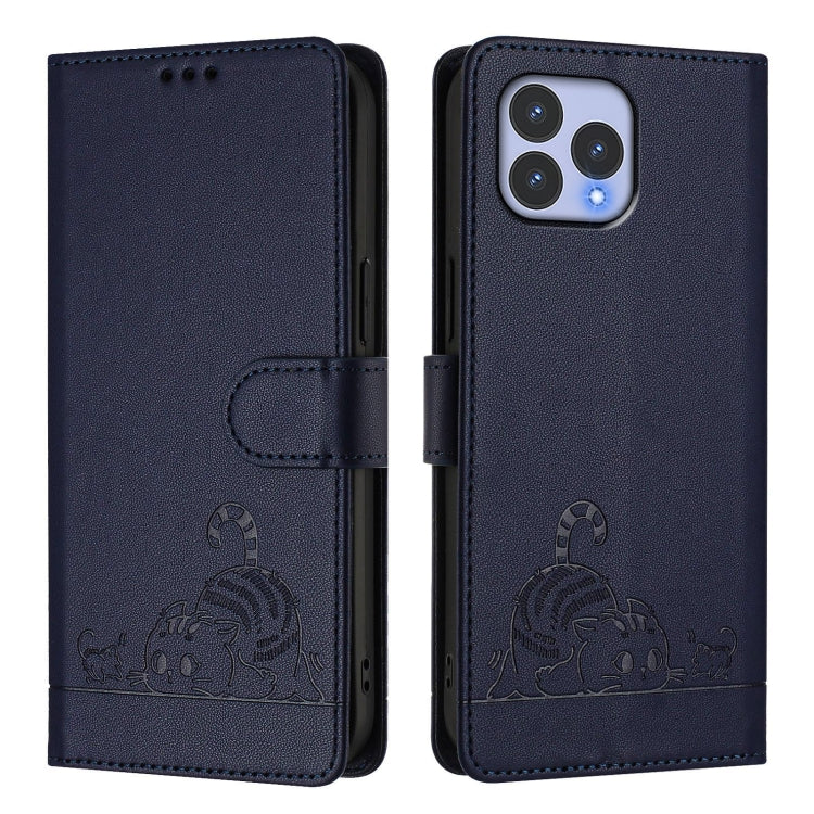 For Wiko T60 Cat Rat Embossed RFID Leather Phone Case with Lanyard