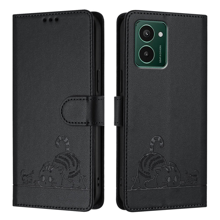 For HMD Pulse Pro Cat Rat Embossed RFID Leather Phone Case with Lanyard