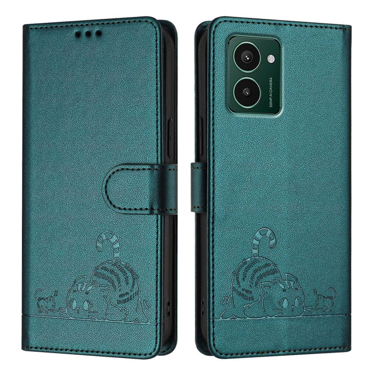 For HMD Pulse Pro Cat Rat Embossed RFID Leather Phone Case with Lanyard