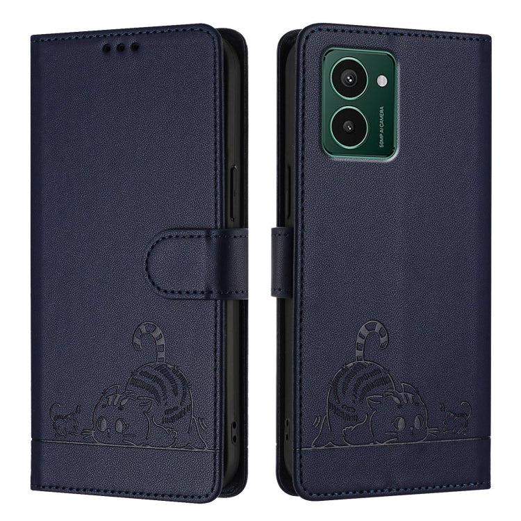 For HMD Pulse Pro Cat Rat Embossed RFID Leather Phone Case with Lanyard