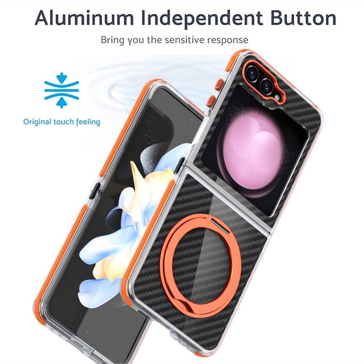 For Samsung Galaxy Z Flip5 Dual-Color Carbon Fiber 360 Rotating Holder Phone Case