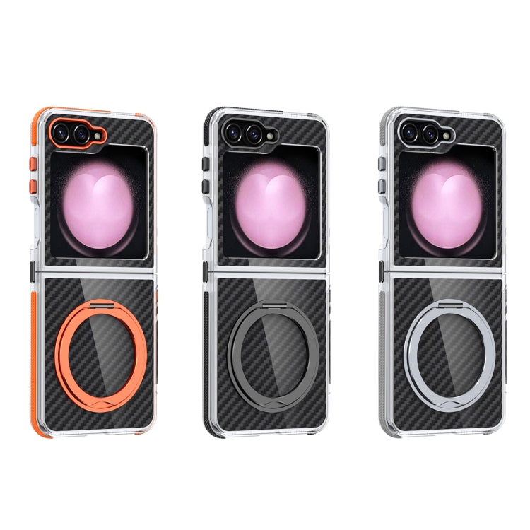 For Samsung Galaxy Z Flip5 Dual-Color Carbon Fiber 360 Rotating Holder Phone Case