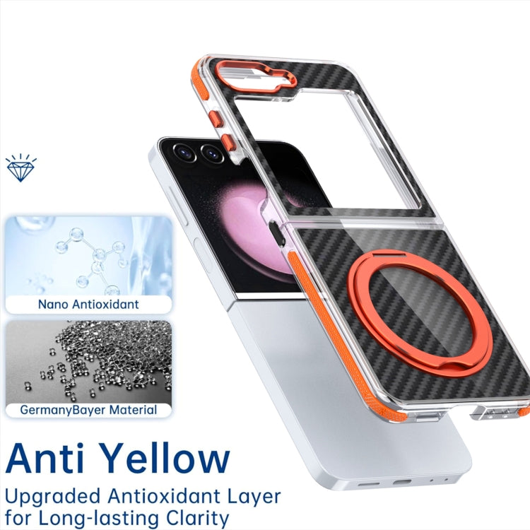 For Samsung Galaxy Z Flip5 Dual-Color Carbon Fiber 360 Rotating Holder Phone Case