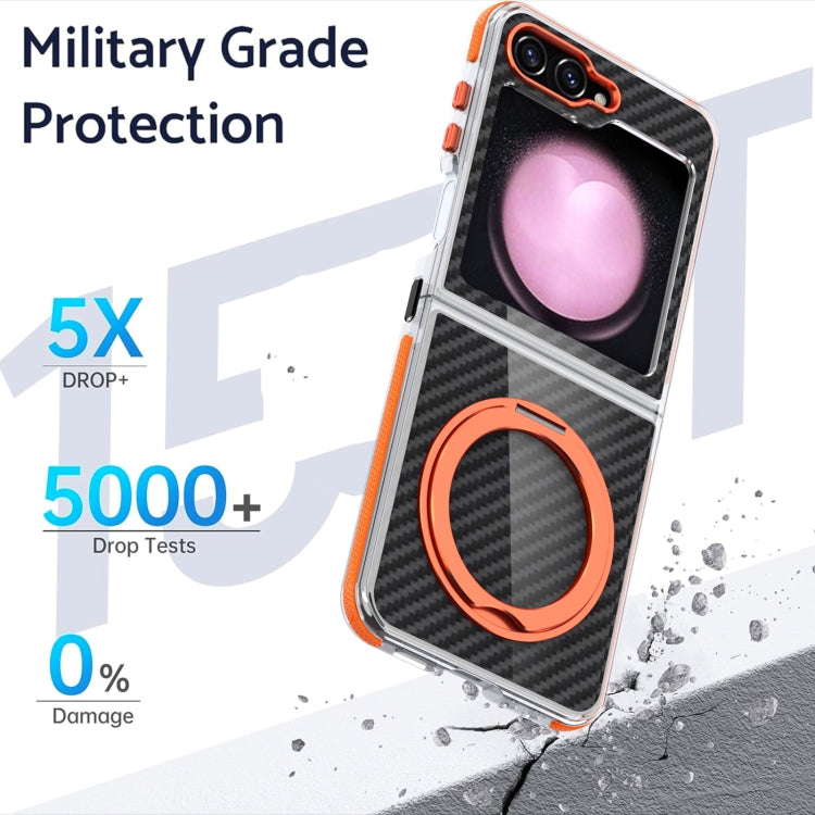 For Samsung Galaxy Z Flip5 Dual-Color Carbon Fiber 360 Rotating Holder Phone Case