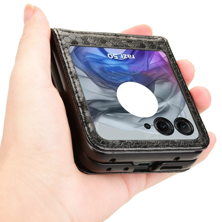 For Motorola Razr 50 Honeycomb Dot Texture Card Slot Leather Phone Case