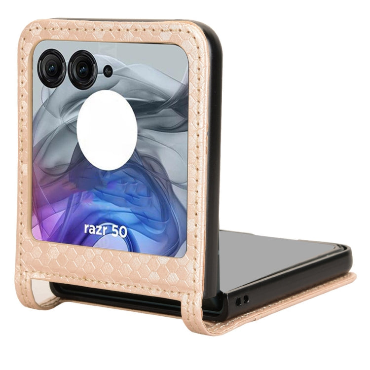 For Motorola Razr 50 Honeycomb Dot Texture Card Slot Leather Phone Case