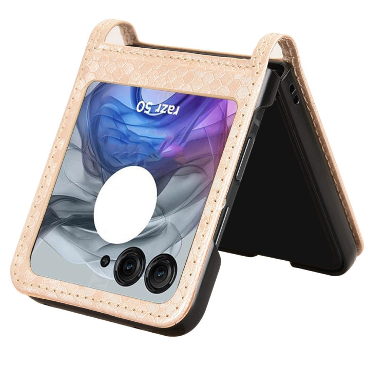 For Motorola Razr 50 Honeycomb Dot Texture Card Slot Leather Phone Case