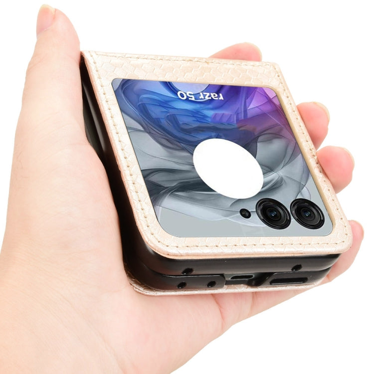 For Motorola Razr 50 Honeycomb Dot Texture Card Slot Leather Phone Case