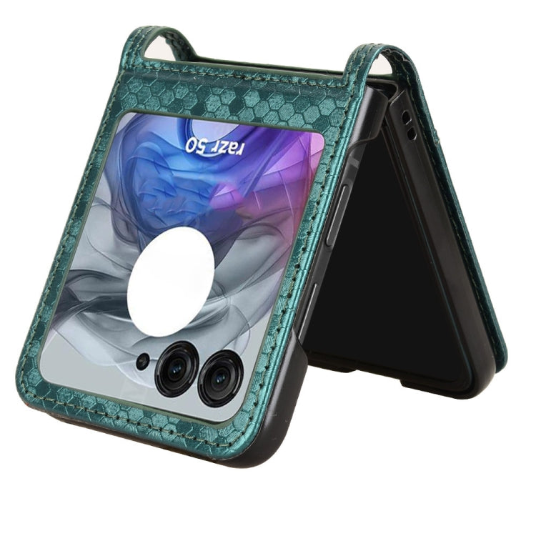For Motorola Razr 50 Honeycomb Dot Texture Card Slot Leather Phone Case
