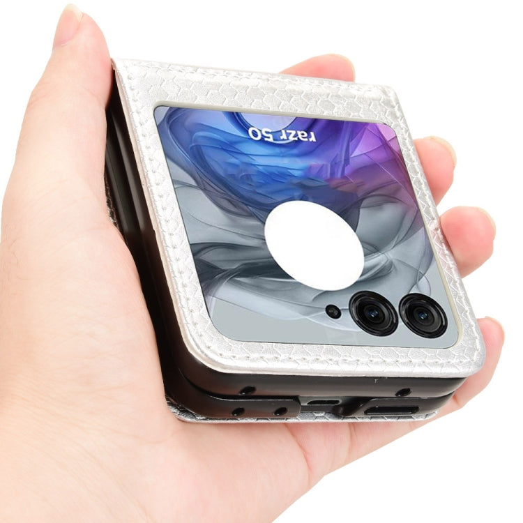 For Motorola Razr 50 Honeycomb Dot Texture Card Slot Leather Phone Case