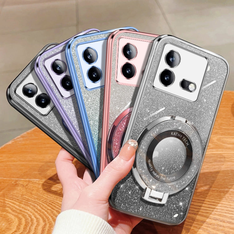 For vivo iQOO Neo8 / Neo8 Pro Plated Gradient Glitter Round Holder TPU Phone Case