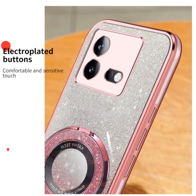 For vivo iQOO Neo8 / Neo8 Pro Plated Gradient Glitter Round Holder TPU Phone Case