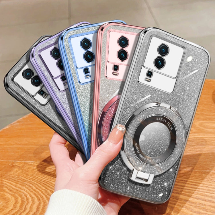 For vivo iQOO Neo7 Plated Gradient Glitter Round Holder TPU Phone Case