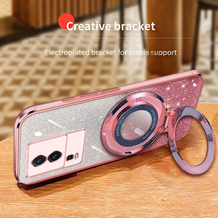 For vivo iQOO Neo7 Plated Gradient Glitter Round Holder TPU Phone Case