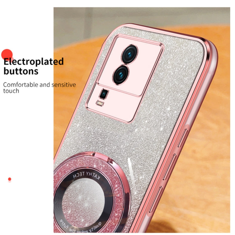 For vivo iQOO Neo7 Plated Gradient Glitter Round Holder TPU Phone Case
