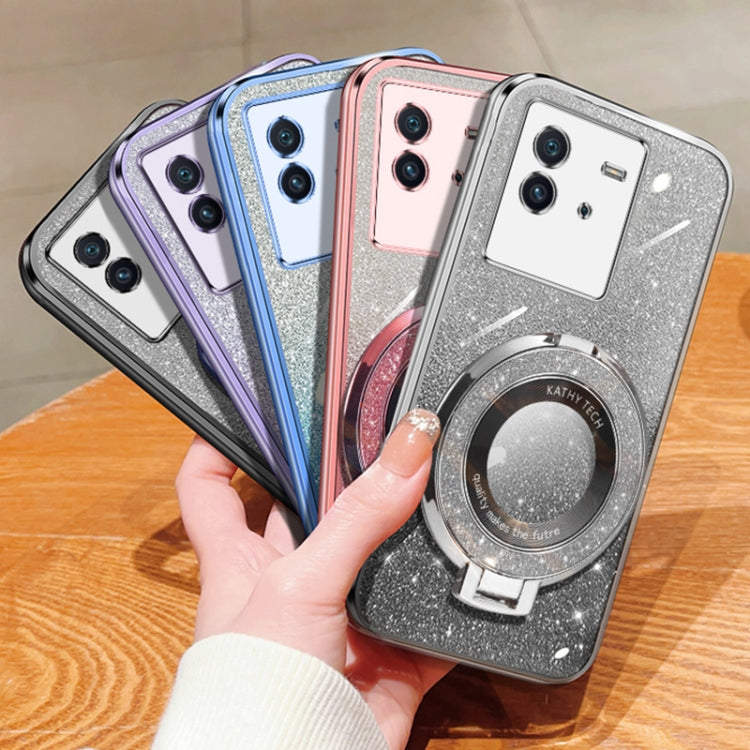 For vivo iQOO Neo6 Plated Gradient Glitter Round Holder TPU Phone Case