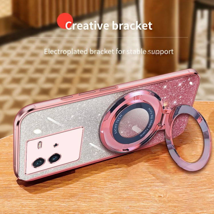 For vivo iQOO Neo6 Plated Gradient Glitter Round Holder TPU Phone Case