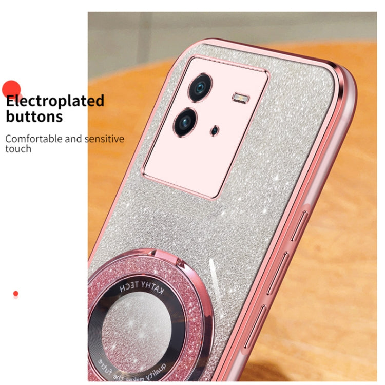 For vivo iQOO Neo6 Plated Gradient Glitter Round Holder TPU Phone Case