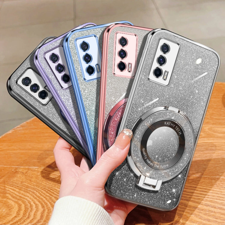 For vivo iQOO Neo5 Plated Gradient Glitter Round Holder TPU Phone Case