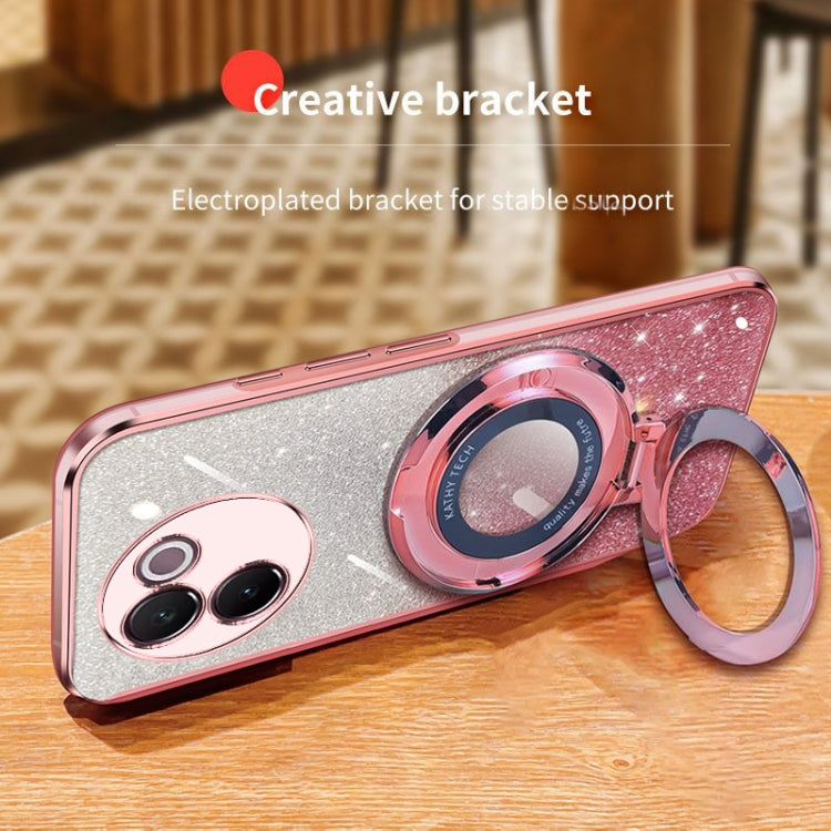For vivo V30e Plated Gradient Glitter Round Holder TPU Phone Case