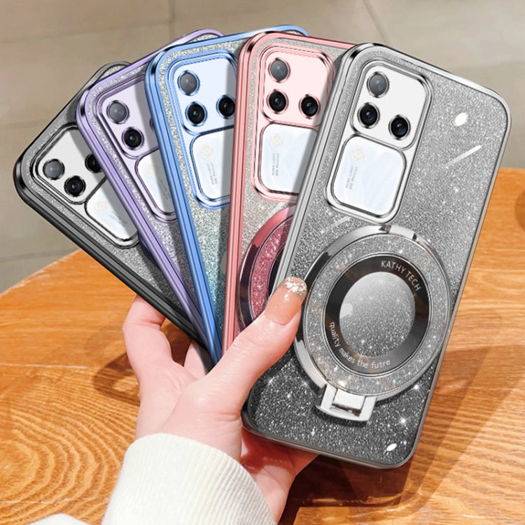 For vivo S18 Pro Plated Gradient Glitter Round Holder TPU Phone Case